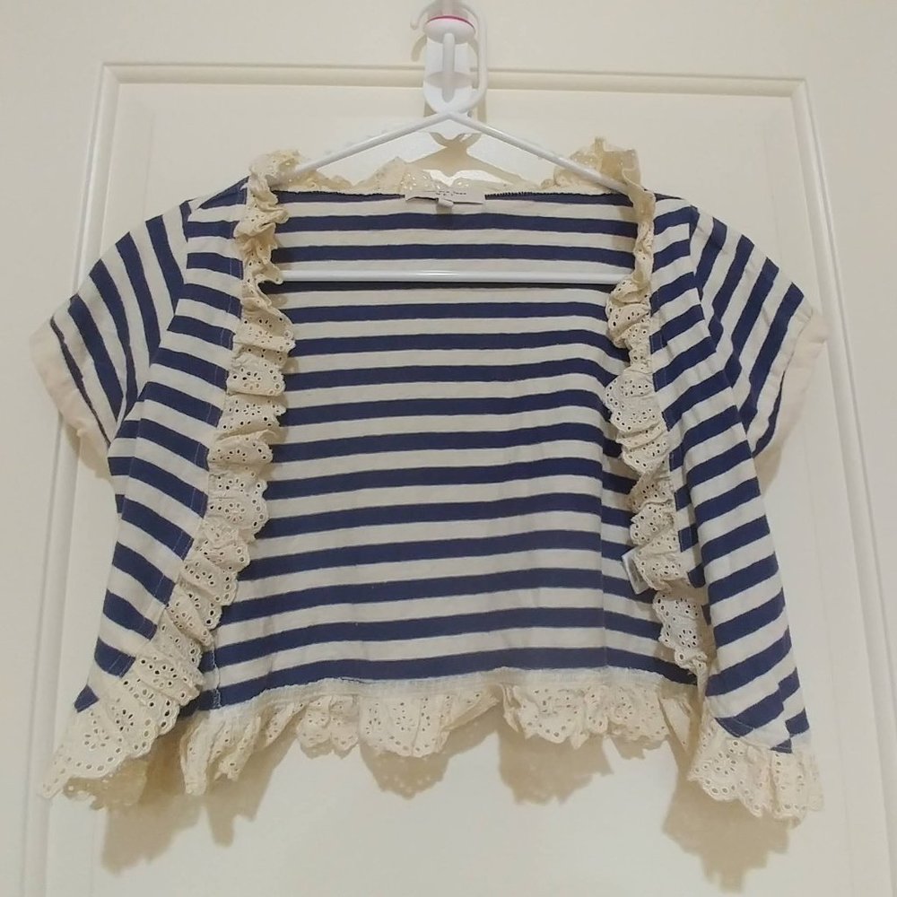 Blue & White Striped Shrug - M, Short Sleeves
